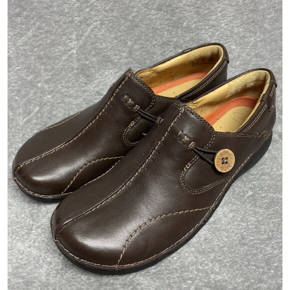 Clarks Un.Loop Women’s Brown Leather Ortholite Slip On Shoes Size 7 M - Picture 2 of 14